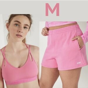 VS PINK Dreamy Pink Ultimate Sports Bra+ 3.5" Campus Sweat Shorts Outfit (M) NWT